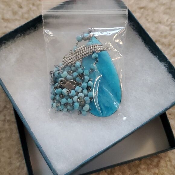 FOREVER CREATIONS Silver 65.00ct.tw. Turquoise 36in Necklace - Picture 2 of 2